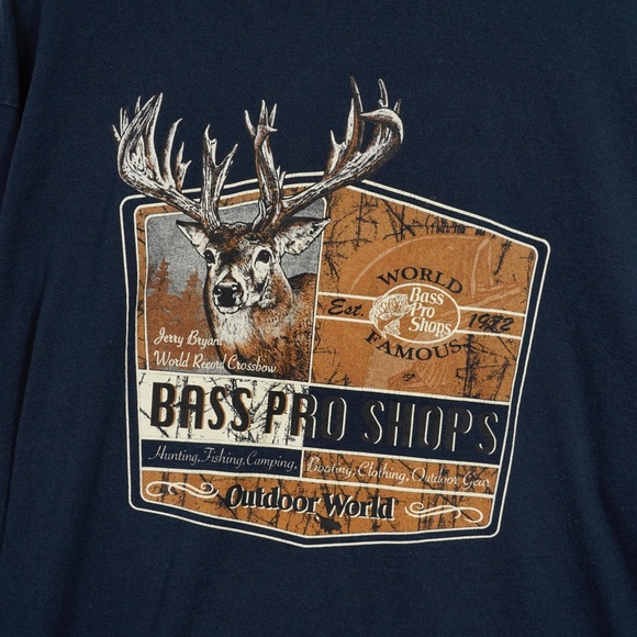 Bass Pro Shops Deer Graphic Long Sleeve T-Shirt 2XL Navy Fishing Hunting Camping - Picture 3 of 8